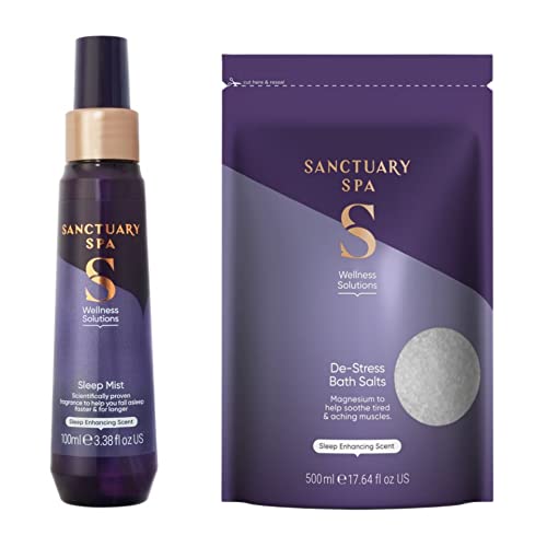 Image of Sanctuary Spa Sleep Mist No Mineral Oil Cruelty Free With De-Stress Epsom Bath Salts with Magnesium