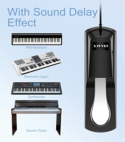 Sovvid Sustain Pedal for Keyboard, Universal Sustain Pedal with 1/4'' Classic Straight Input Plug, Piano Foot Pedal for Electronic Keyboards, MIDI Keyboards, Digital Pianos, Yamaha, Roland, Korg