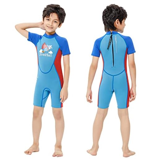 Lansru Kinder-Neoprenanzug 2.5 mm Shorty Neopren für Mädchen Jungen Kleinkind, Jugend,Teenager, Badeanzug mit Reißverschluss auf der Rückseite