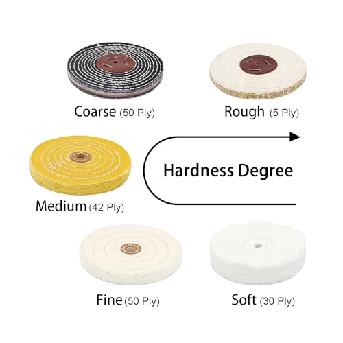 Image of SCOTTCHEN Buffing Polishing Wheels 6in x 1 /2in Arbor Soft (30Ply) / Fine (50Ply) / Medium (42Ply) / Coarse (50Ply) / Rough (5Ply) for Bench Grinder - 5pcs
