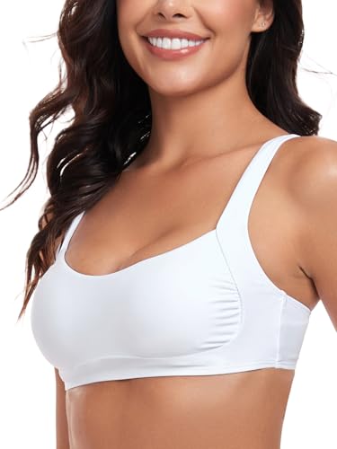 Women’s Ruched Bandeau Bikini Tops Adjustable Straps Swimsuit Top Removable Padded Bathing Suit Tops2