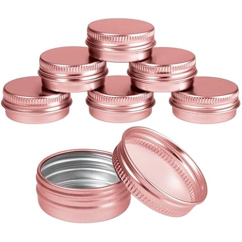 WLLHYF 6 Pack 0.5 oz Metal Round Aluminum Tin Jar Containers with Screw Lid Leak Mini Proof Refillable Bottle Salve Tins Lip Balm Lotion Spice Cream Box for Cosmetic (Rosegold) Cover