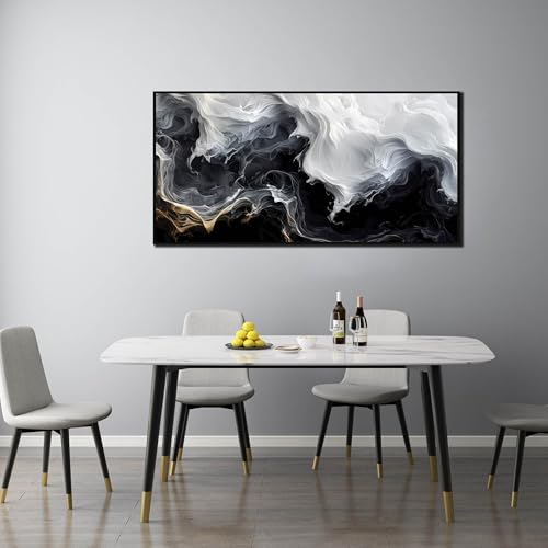 Image of AOZEMI Black Wall Art Abstract Poster Pictures for Living Room Office | White Wall Paintings for Bathroom Painting Kitchen Wall Mountain Art for Home Hotel 59 inchL x 29 inchW