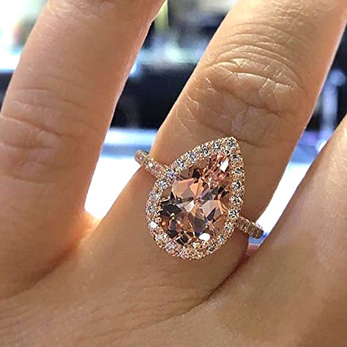 925 Sterling Silver Shiny Full Diamond Ring Classic Champagne Heart-Shaped Cubic Zirconia Rings CZ Diamond Ring Eternity Fashion Band Ring for Women Birthday Present (US Code 8)