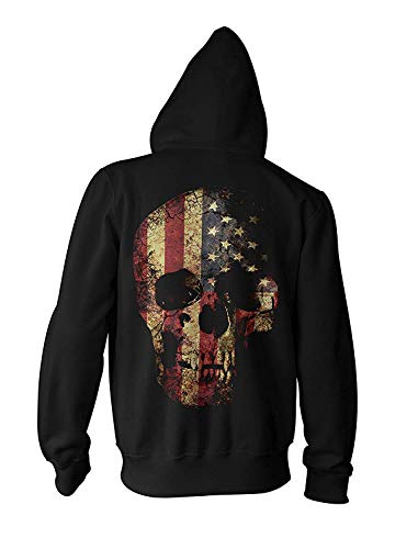 Monkey Print Sudadera Hombre Cremallera EE.UU. Calavera Falda Grunge Skull Biker Sudadera con Capucha - Negro, 4XL