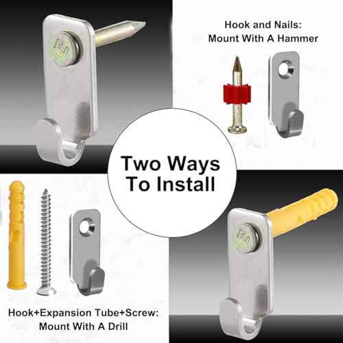 Image of 10-Pack Heavy Duty Wall Mount Hooks,304 Stainless Steel Mini J Hook,Keyhole Hanger,for Hanging Picture Frames,Mirror,Wire (Silver)
