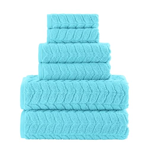 Image of Elegant Comfort Luxury 6-Piece 100% Turkish Cotton Jacquard Braided Textured Premium Hotel Quality Towel Set- Soft and Absorbent, Includes 2 Bath Towels, 2 Hand Towels and 2 Washcloths, Aqua