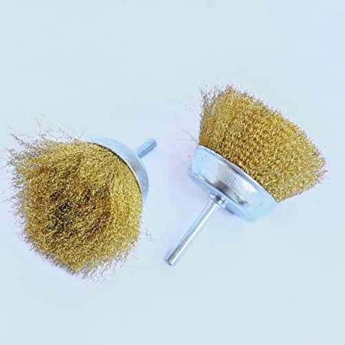 Image of 2PCS Brass Wire Cup Brush Kit for Drill,Crimped Cup Brush with 6mm Shank,0.13mm True Brass Wire,Soft Enough to Cleaning or Deburring with Less Scrach