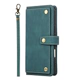 iPhone 17 Pro用ジェネリックケース(カラー:アクア)レザーマルチカードスロットウォレット磁気フリップバックケースストラップ