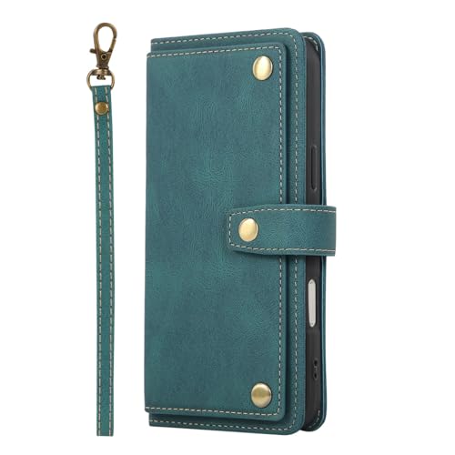 Coque cuir iPhone 16 Plus turquoise multi-fentes pour ne plus perdre vos cartes