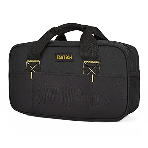 Image of FASTECH 14 Inch Small Tool Bag,Wide Mouth Tool Tote Bag,Waterproof Tool Organizer Bag,Electricians Repairman Tools Tote Bag Double Fabric Storage Bag (Black)