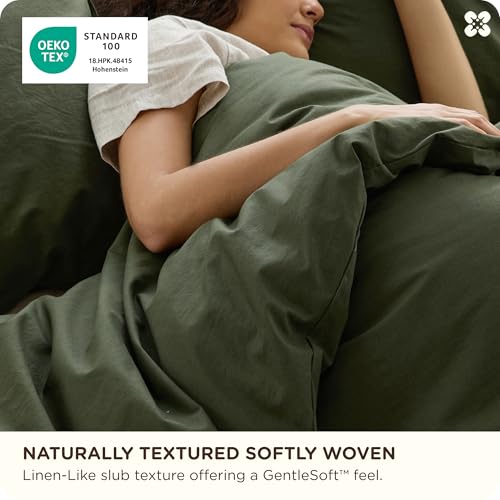 Image of Bedsure PureWoven 100% Cotton Slub Weave Duvet Cover Set, Queen Set, 3-PC