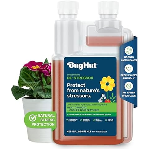 BugHut De-Stressor Plant Food - Natural Antioxidant for Healthy Growth and Protection - Liquid Antioxidant for Indoor and Outdoor Plants, Flowers, Vegetables - 16 fl oz Cover