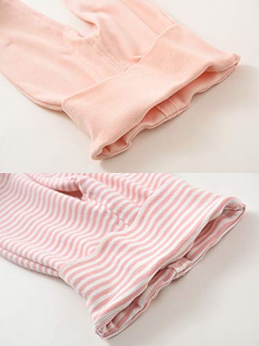 Acestar Newborn Infant Baby Boys Girls 3-Pack Cotton High Waist Footed Pants Casual Leggings With Feet 3-6 Months, Pink And Pink Stripe #TOP2