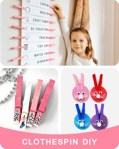 Clothes Pins, Pink Colored Wooden Clothespins for Baby Shower Game, Wreath, Crafts, Strong Grip Close Pins Birchwood Clips Clothespin Clothing Pegs for Hanging Clothing Photos, 2.83 Inch, Pack of 50 - Thumbnail 7