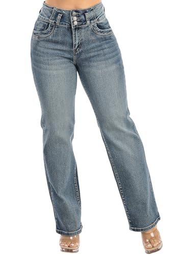 Image of Moda Xpress Women's Butt Lifting High Waisted Bootcut Jeans - Stretchy, Comfortable Flare Jeans in Junior Size Vintage Style