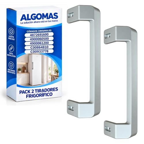 ALGOMAS® Pack 2 Tiradores Frigorífico Compatibles con Beko e Indesit | 26 cm, Fijación 22,8 cm | Repuesto Puerta Nevera | 4900060500 4900061200 C00864810 C00933778 4872691600