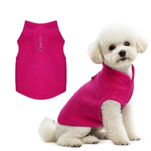 Rbenxia 1 Piece Dog Sweater with Leash Ring Soft Fleece Vest Dog Pullover Warm Jacket Pet Dogs Clothes Winter Dogs Outfits for Small Puppy Cat Pets (Rose Red, Large)