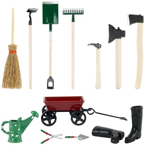 12 Stück Miniatur Puppenhaus Set, Mini Gartengeräte, Miniatur Garten Zubehör, Puppen Gartengeräte, Puppenhaus Garten Möbel, Wichtel Garten Zubehör Weihnachten für 1:12 Puppenhaus Miniatur Garten Deko