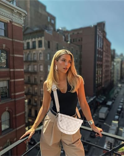 Checkered Crossbody Messenger Bag, Black and White Pattern, Adjustable Shoulder Strap2