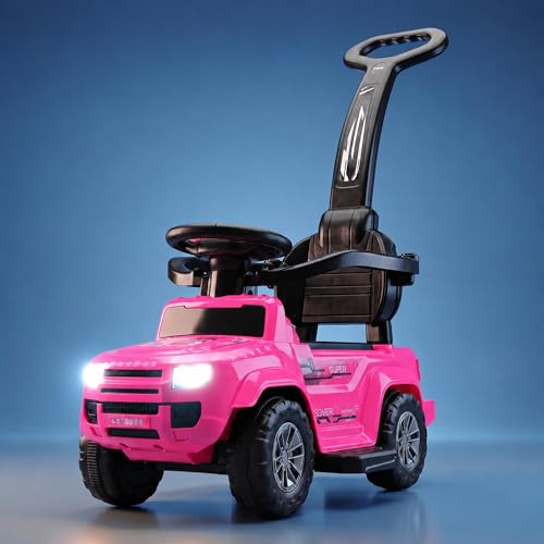 Image of Baybee Ride on Cars for Kids | Baby Push Ride ons Toys Car with Parental Handle & Safety Guardrail | Baby Toy Car with Backrest, Light & Music | Outdoor Kids Cars for 1 to 3 Years (Rover Pro Pink)