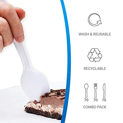EDI [210 Piece] White Disposable Plastic Cutlery Set, Assorted - 70 Forks, 70 Knives, 70 Spoons | Extra Durable - Thumbnail 3