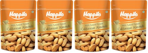 Image of Happilo Natural Popular Almonds 400g (Pack of 4) | Badam Giri, Healthy Snacks, Dry Fruits | Real Nuts | High in Fiber | Rich in Protein | Magnesium | Phosphorus | Dietary Fibre | Zero Cholesterol