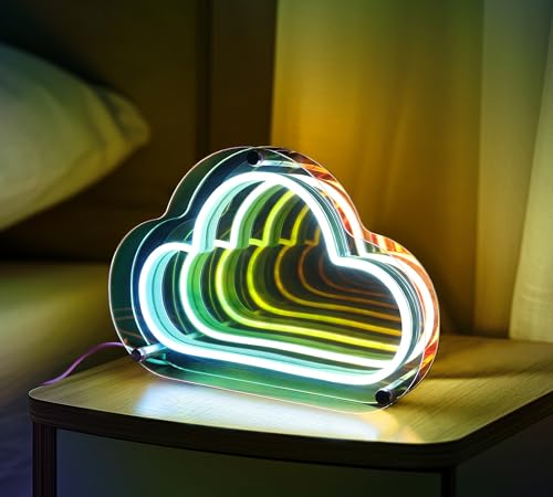 Image of Fariita Infinity Cloud Neon Sign Light Up Infinity Mirror Double-Layer Acrylic Light Cloud LED Lamp with USB Power Bar Home Table Decor Gifts for Birthday Mather's Day Housewarming Congrats Grad