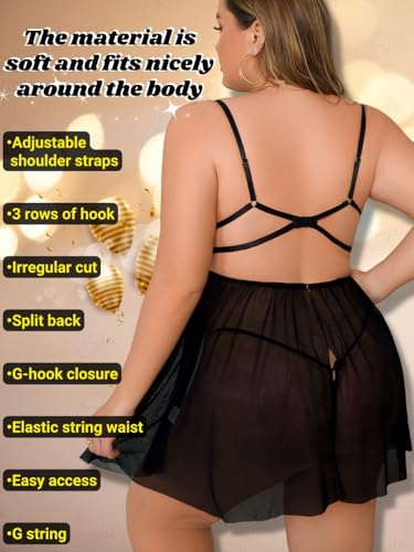 Image of SSoShHub Women Babydoll Lingerie Plus Size Net Chemise Front Ribbon Halter Nightwear Teddy Nightgown Babydoll Lingerie Female Wedding Nightgown bodybikini