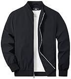 TACVASEN Leichte Sommerjacke Herren Bomber Blouson Herrenjacke Sport Jacket Übergangsjacke Frühling Herbst, Schwarz, L