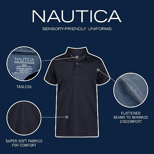 Nautica Boys' School Uniform Sensory-Friendly Short Sleeve Polo Shirt, Button Closure, Moisture Wicking Performance Material2