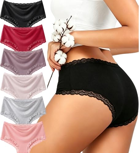 Short respirant femme en coton doux FINETOO, lot de 6 dessous raffinés aux finitions dentelle