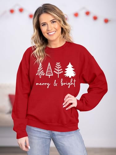 Christmas Sweatshirts for Women Funny Christmas Tree Xmas Cute Graphic Long Sleeve Shirt