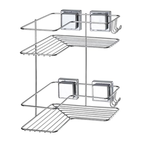 Cantoneira Dupla com Ventosa por Sucção Arthi | Praticidade e Organização no Banheiro | Fixação Segura em Superfícies Planas | Ideal para Shampoo, Condicionador e Sabonete | Instalação Simples