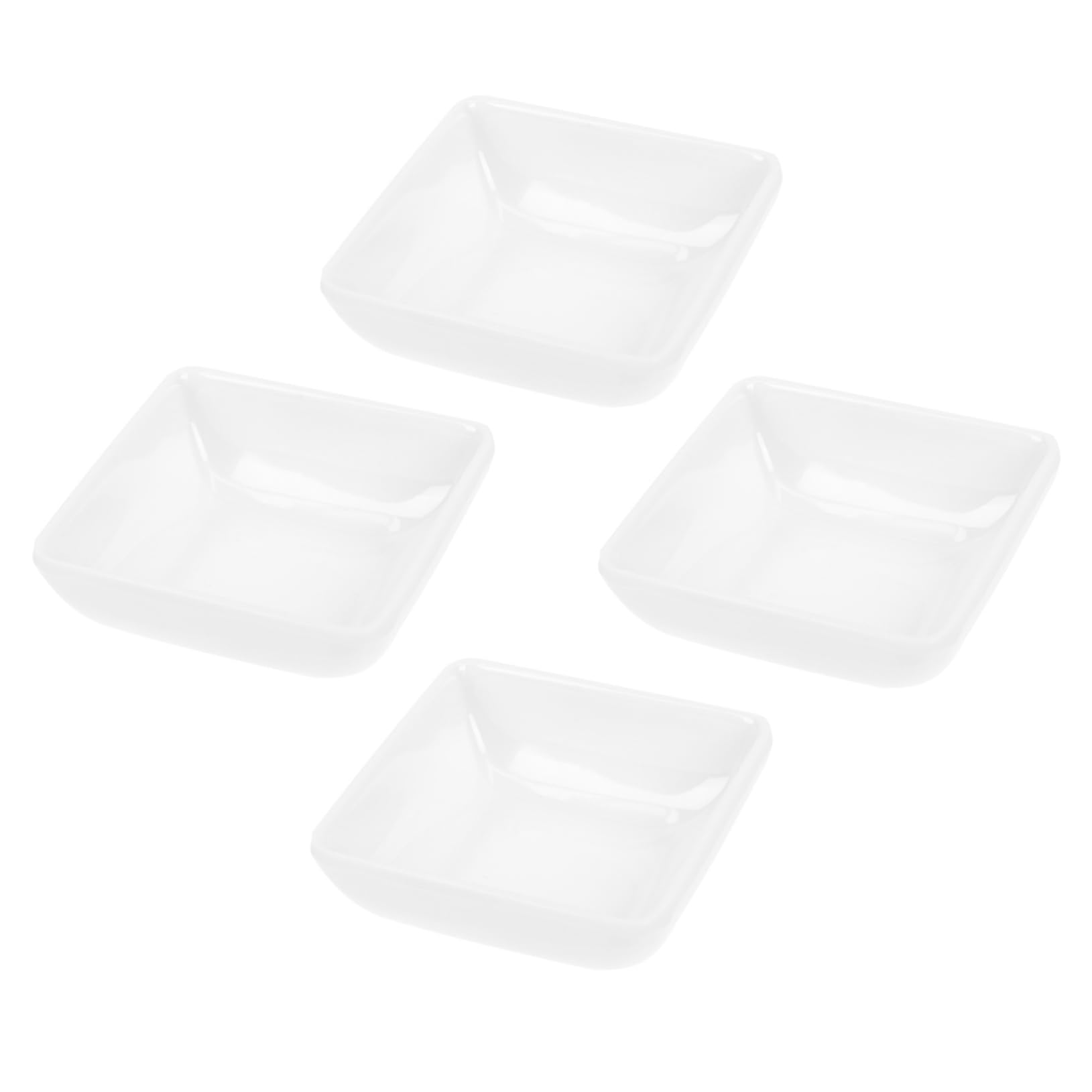 VINTORKY 4pcs Salmon Mustard Dish Mini Condiments Round Serving Platter Small Appetizer Condiment Dish Sauce Dipping Cup Bowl Square Dip Bowl Pinch Bowls Seasonings Dip Cups White Melamine