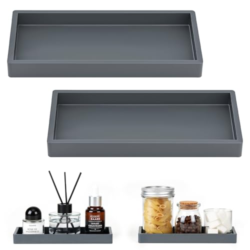 Luxspire Bandeja Rectangular Antideslizante de Silicona de Cuarto de Baño, Bandeja Decorativa para Hogar, Salón y Dormitorio, para Joyas, Velas y Jabón, 20 x 10 cm, 2 Paquetes, Gris Oscuro