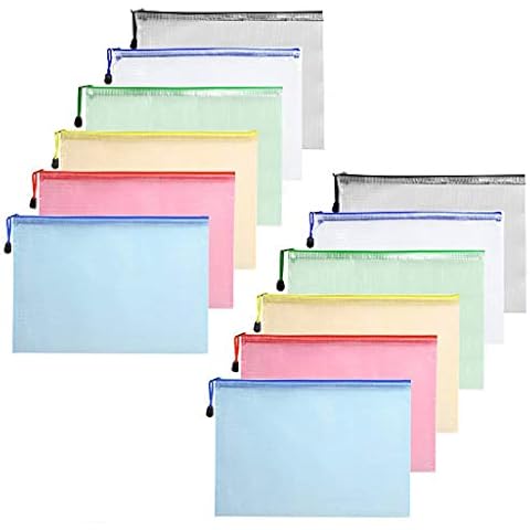 GoodtoU A5 Zip File Bag Mesh Document Plastic Wallet Folders Zipper Plastic Pockets (Pack of 12) Cover