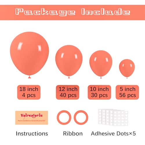 Image of Voircoloria 130pcs Coral Red Balloons Different Sizes 18 inch 12 inch 10 inch 5 inch Pastel Red Latex Balloon Garland Arch Kit for Birthday Baby Shower Graduation Wedding Valentine's Day Christmas Party Decorations