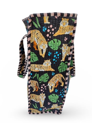 cotton tiger block print tote bag indian handmade shopping shoulder bag unisex market daily use