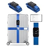 Veki Travel Cinghie per Valigia Incrociate Approvate TSA Cinghie per Imballaggio Regolabili con Tag con Nome e Carta ID Accessori da Viaggio (2 Pezzo, Blu)