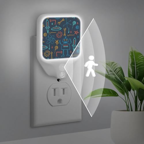 Image of Robot Plug-in Led Night Light with Auto Dusk to Dawn Sensor for Room Decor, Adjustable Brightness Warm White Lights for Hallway,Bedroom, s Room, Kitchen, Stairway