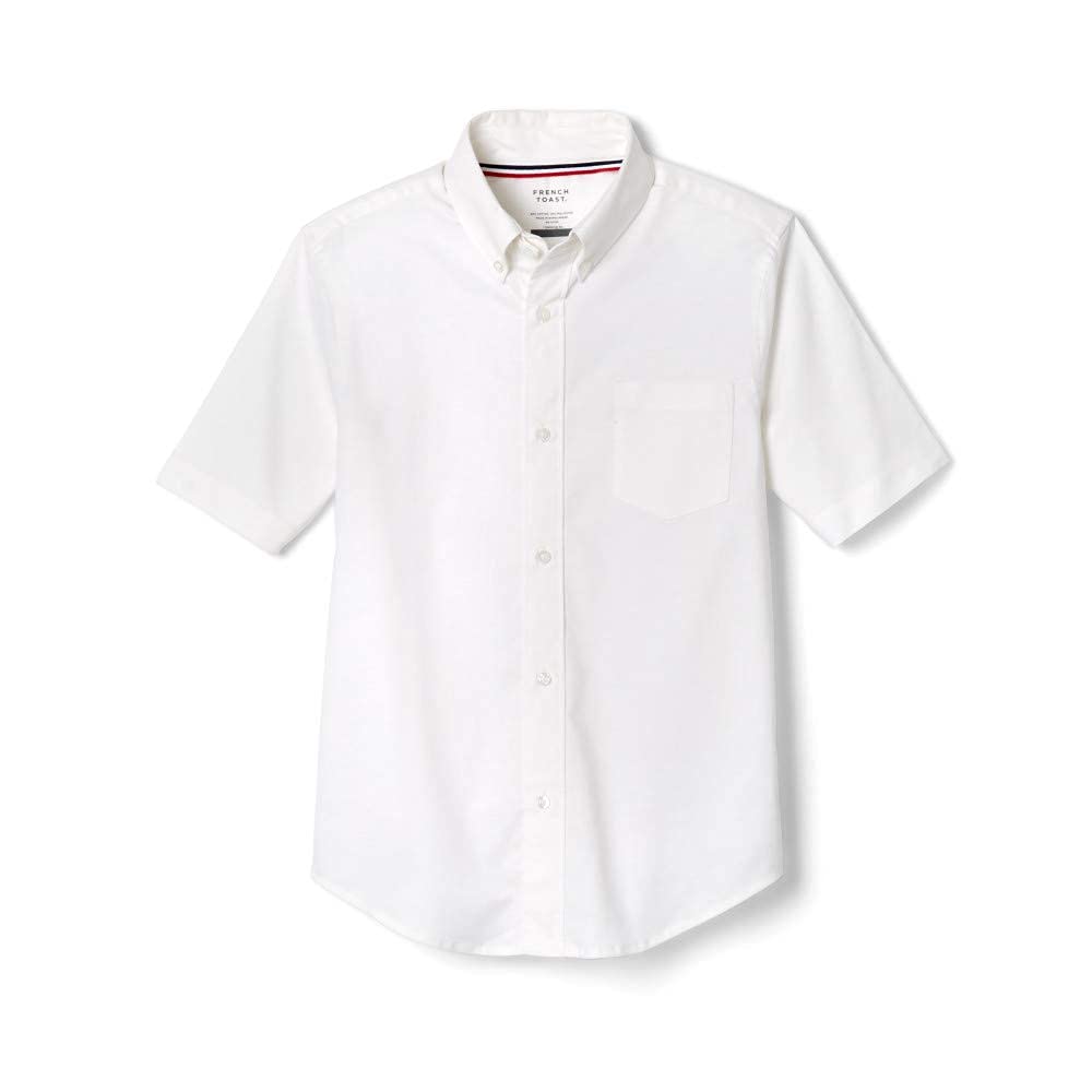 French Toast Boys' Short Sleeve Oxford Dress Shirt, White, 12 Husky