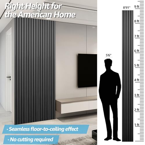 Image of Art3d 4-Pack Fluted Acoustic Wood Slat Wall Panel, 107 x 8 Inch, Black