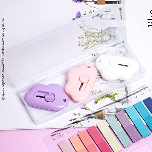 Fengek 3 Pcs Mini Retractable Utility Knife Cloud Pocket Box Cutters Plastic Letter Opener Slide Open With Keychain Hole For Box Letter Envelope, Cloud Shape (Multicolor A) #TOP6