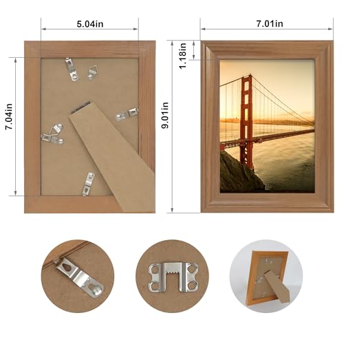 Image of iRahmen 5x7 Picture Frames Set of 4 with HD Glass, Display Pictures 5 x 7 Without Mat, Walnut Rustic Photo Frame for Wall Mount and Tabletop Display