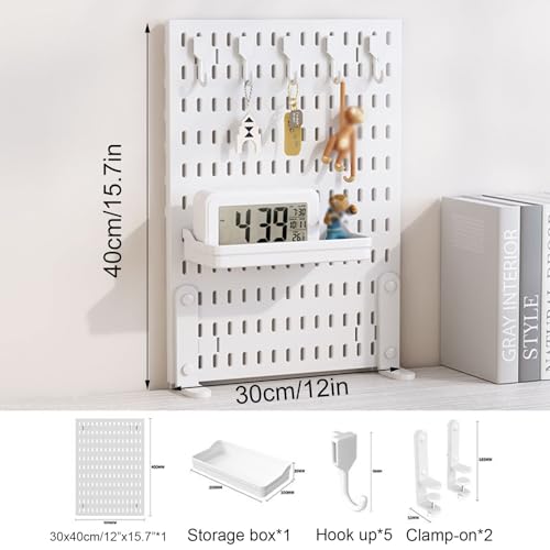 Rangement de bureau sans perçage : panneau perforé blanc à pinces - 2