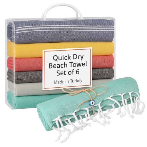 Clotho 6 Pack Turkish Beach Towel Set with Chair Bands – Oversized 39