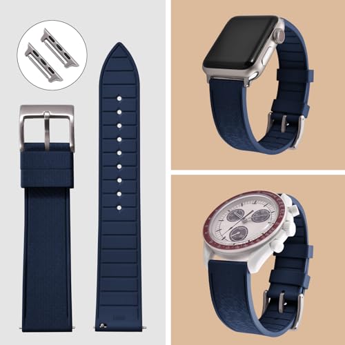 PTFULUOS FKM Rubber Watch Bands for Apple Watch - Compatible with 38/40/41/42/44/45/46/49mm Strap - Sport Replacement Wristbands for iWatch Series 9/8/7/6/5/4/3/2/1 Ultra SE Men Women (Navy Blue, 38mm/40mm/41mm/(42mm series 10)) - image 3