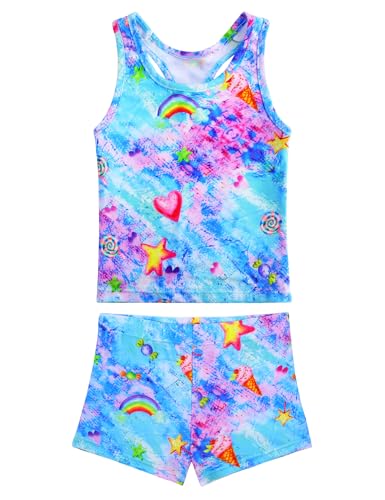 Image of Girls Swimsuits Two Piece Tankini Multicolor Bathing Suits with Boyshort Summer Beach Swimwear Set