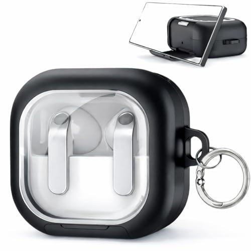 Image of Hybrid Lock Clear Case Cover for Samsung Galaxy Buds 4 and 4 Pro with Phone Stand & Carabiner (Black, Transparent with Stand)